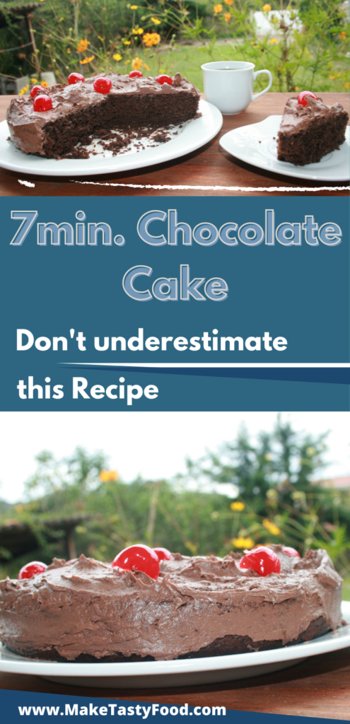 a Pinterest image of 7 minute chocolate cake plated
