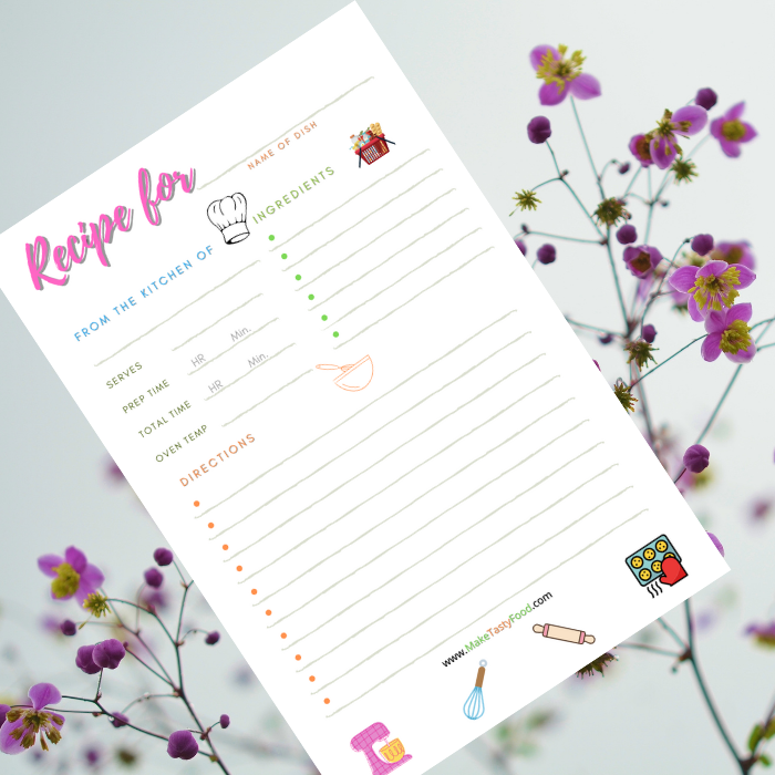 a page to print for writing our your recipes