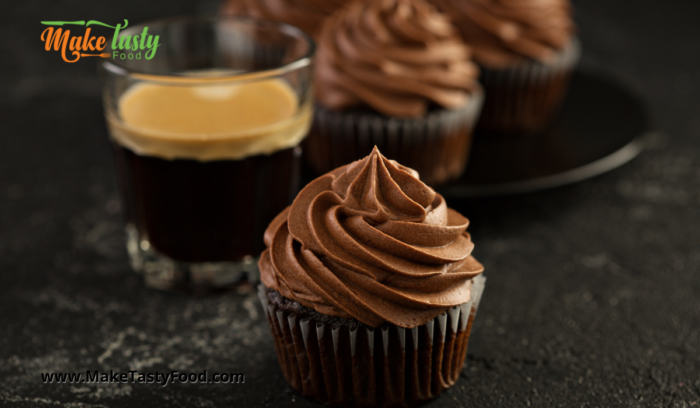 some dark chocolate and expresso cupcakes with hot coffee