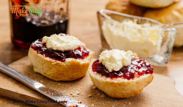 easy plain scone recipe for tea with jam and cream on