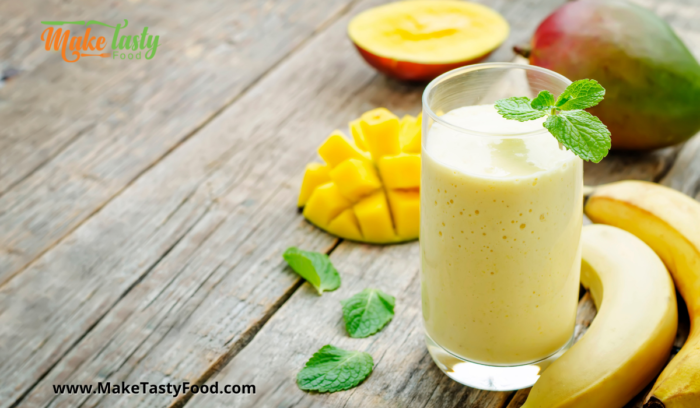 fresh fruit all in a smoothie with turmeric
