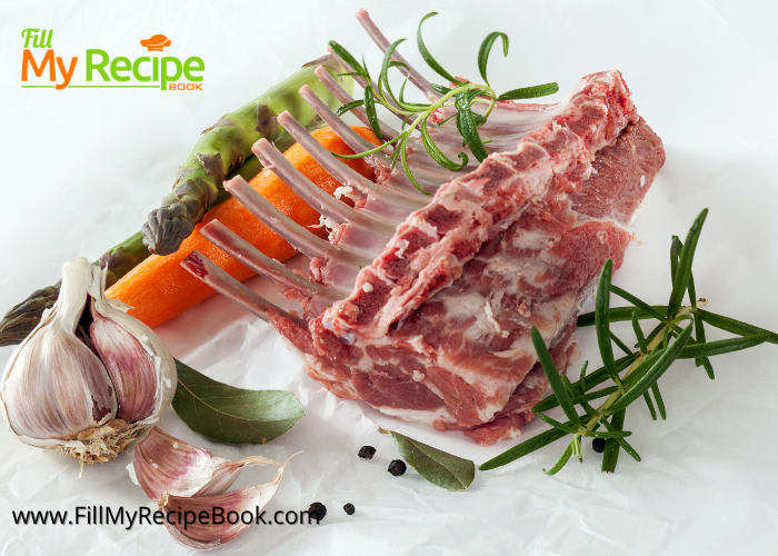uncooked rack of lamb to prepare for the crusting and baking of these rack of lamb chops, served with crust of parmesan and herb crust.