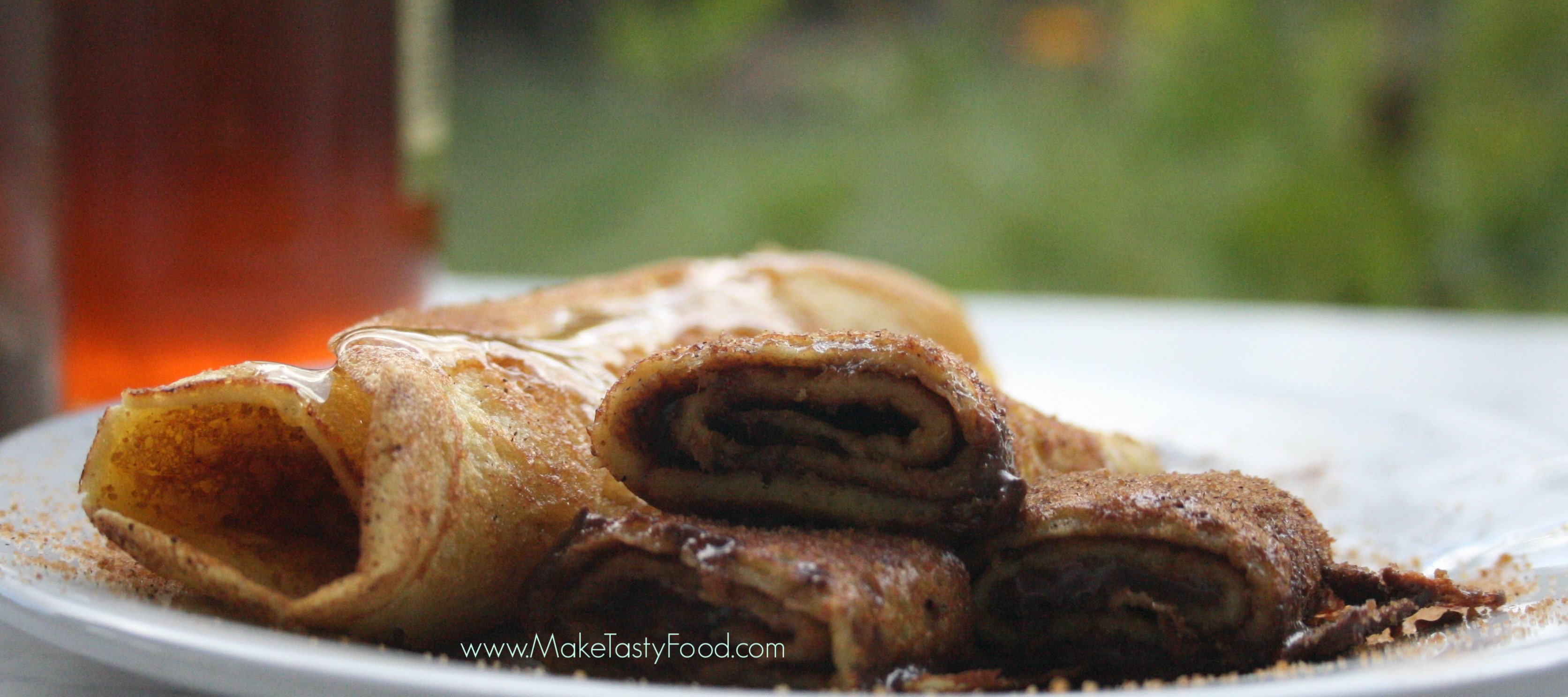 rolled chocolate filled homemade pancakes