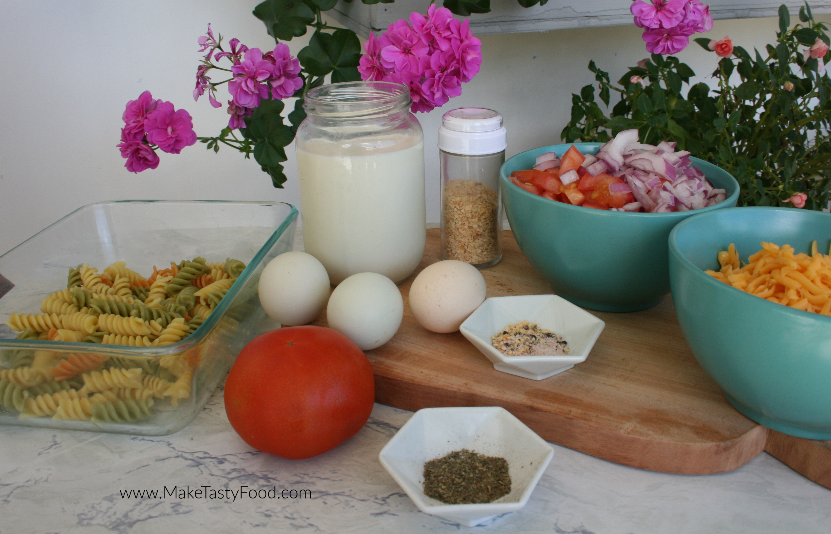 ingredients for the macaroni and cheese. (use any pasta you like)