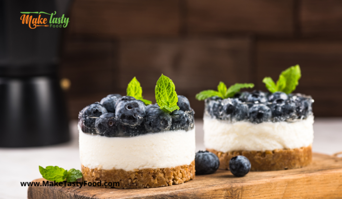 A Mini fine dinning dessert of Blueberry Cheesecake Tartlets