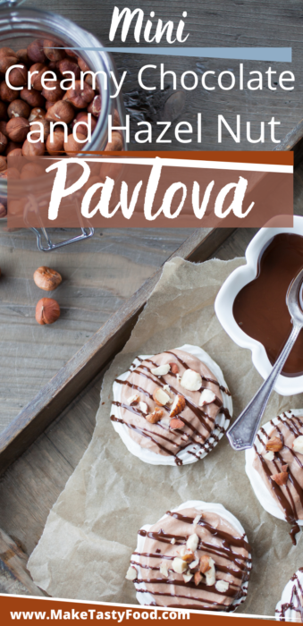 a pinterest photo of the mini creamy chocolate and hazel nut pavlova