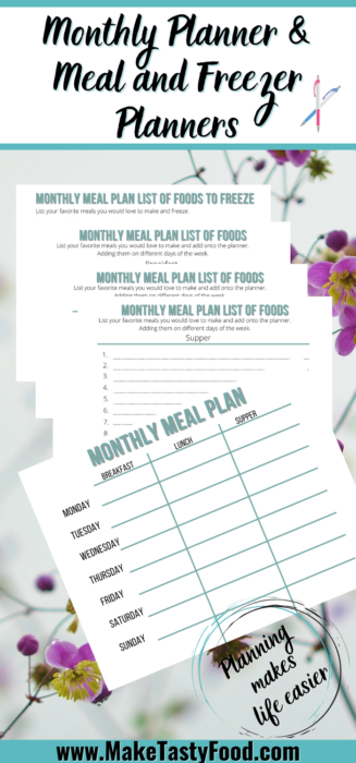 Pinterest monthly meal planners for each meal
