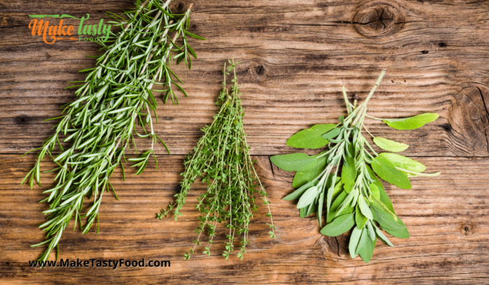 herbs of rosemary and thyme with garlic