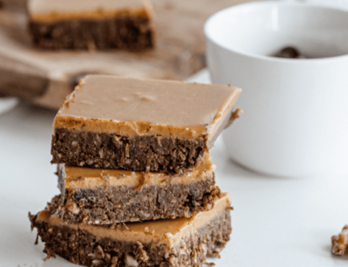 Peanut and Caramel Brownies Recipe. Using healthy ingredients such as dates, peanut butter and nuts as well as coconut topped with caramel.