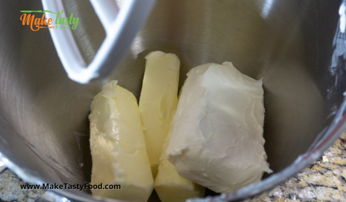 butter and cream cheese at room temperature for mixing