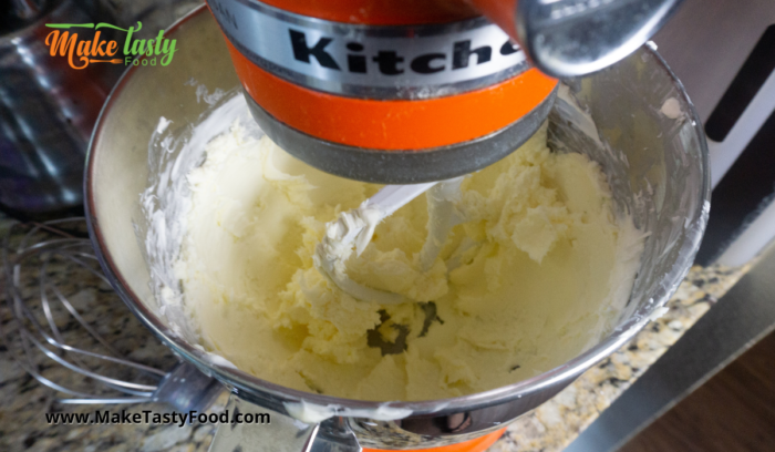 a mixture of butter and cream cheese made creamy
