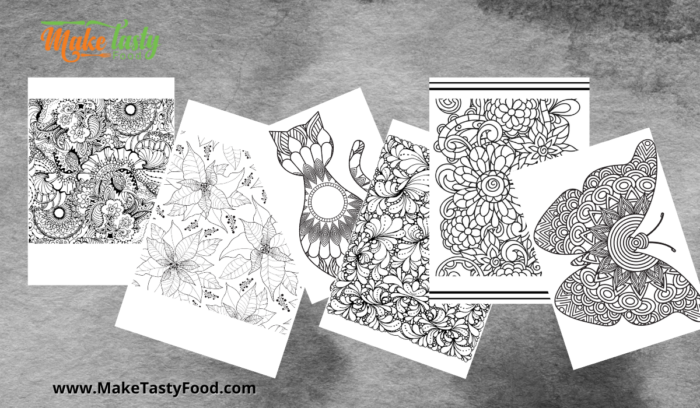 set 2 of 6 pages of adult coloring pages for therapy