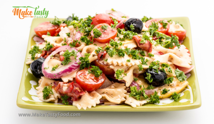 bowtie pasta salad and simple ingredients for a side dish