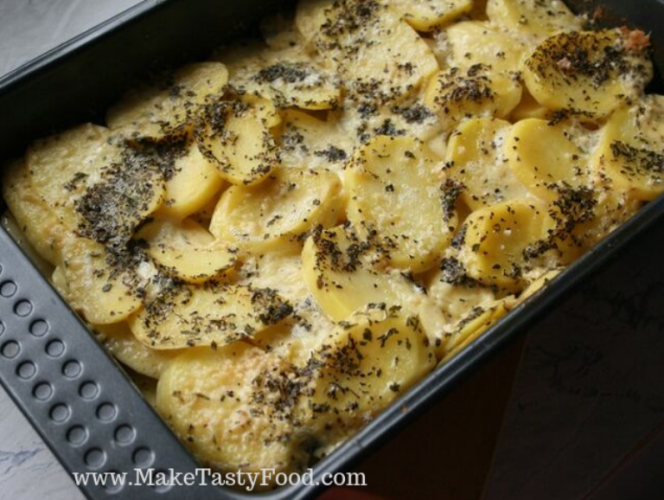 Potato and Garlic Bake for a warm side dish for any meal or braai so easy just 3 ingredients
