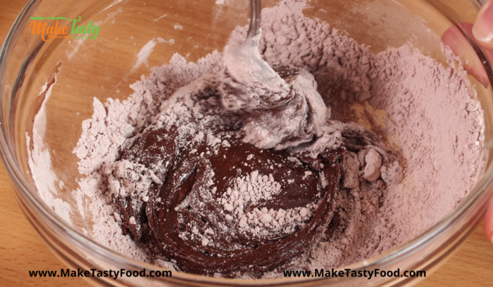 the wet and dry flour mix of the perfect chocolate cake