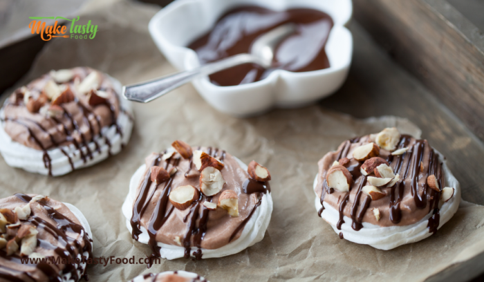 some mini creamy chocolate and hazel nut filled pavlova
