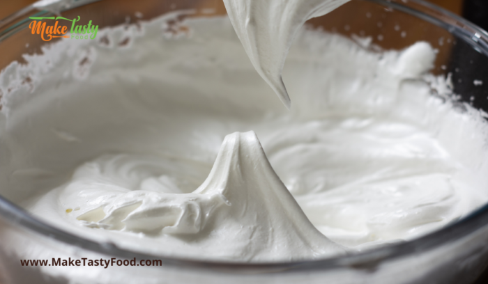 whisked peaked egg whites for the pavlova