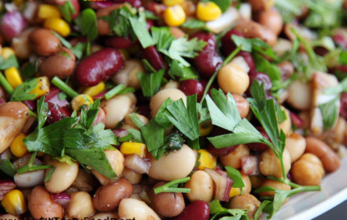 Three Bean Salad and sauce