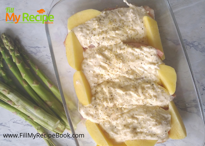 Baked Parmesan Chicken with Garlic and Mayo Recipe. An easy casserole dish with tender chicken breasts for a family lunch or dinner.