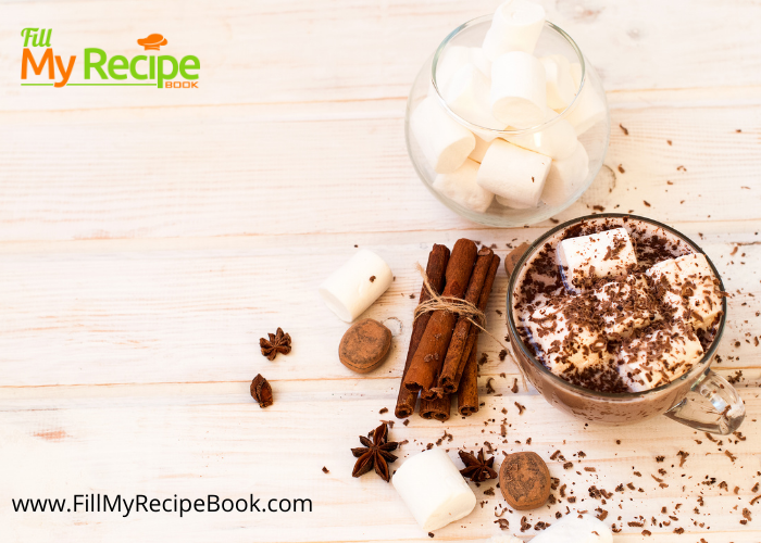 Cinnamon Hot Chocolate and Marshmallows drink recipe with a pinch of cayenne. Artisanal marshmallows to melt on top with cocoa powder.