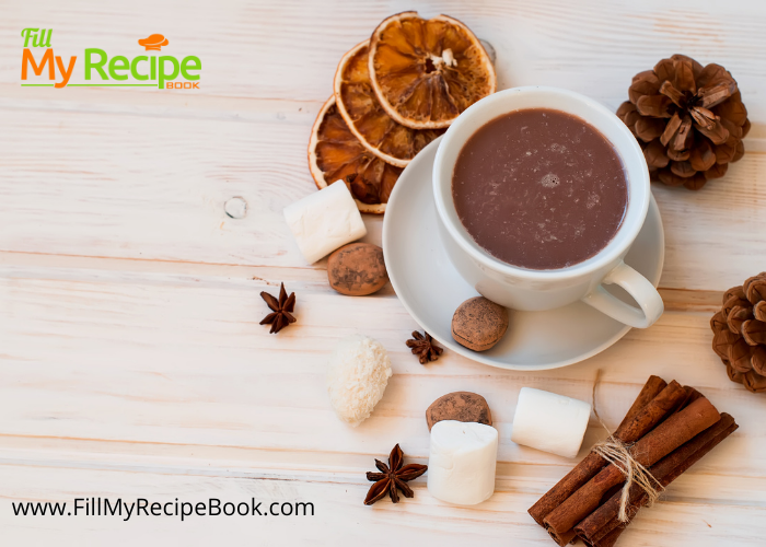 Cinnamon Hot Chocolate and Marshmallows drink recipe with a pinch of cayenne. Artisanal marshmallows to melt on top with cocoa powder.