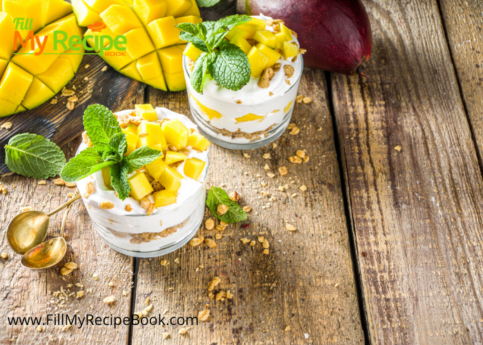 fresh cubed mango and yogurt with muesli dessert