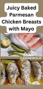 Make juicy baked Parmesan chicken breasts with mayo for a quick, flavorful dinner. Oven baked with garlic, Parmesan cheese for a golden, cheesy crust.