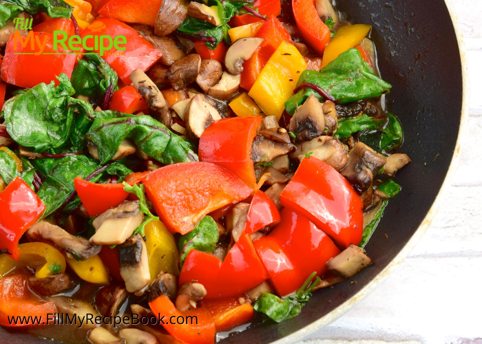 One Pan Bell Peppers Omelet recipe idea. Vegetarian friendly for a meal or breakfast. Sautéed bell peppers and parmesan cheese.