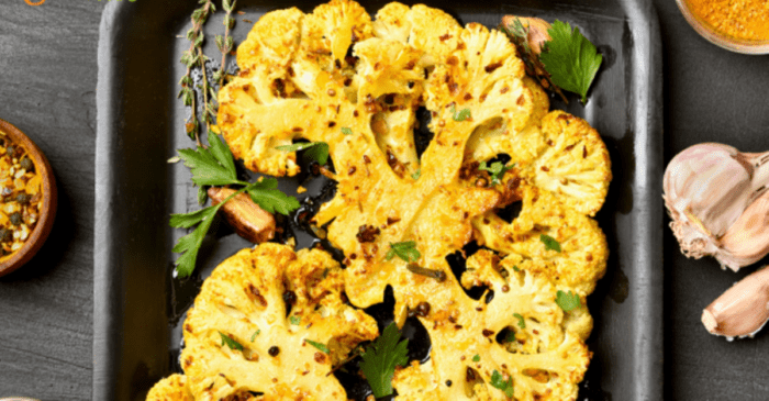 Roasted Turmeric Cauliflower Steaks with Cheese