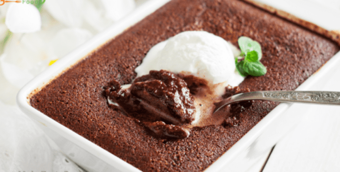 Self Saucing Chocolate Pudding. Old fashioned classic dessert that is simple to mix, with all the ingredients together in one bowl, and bake.