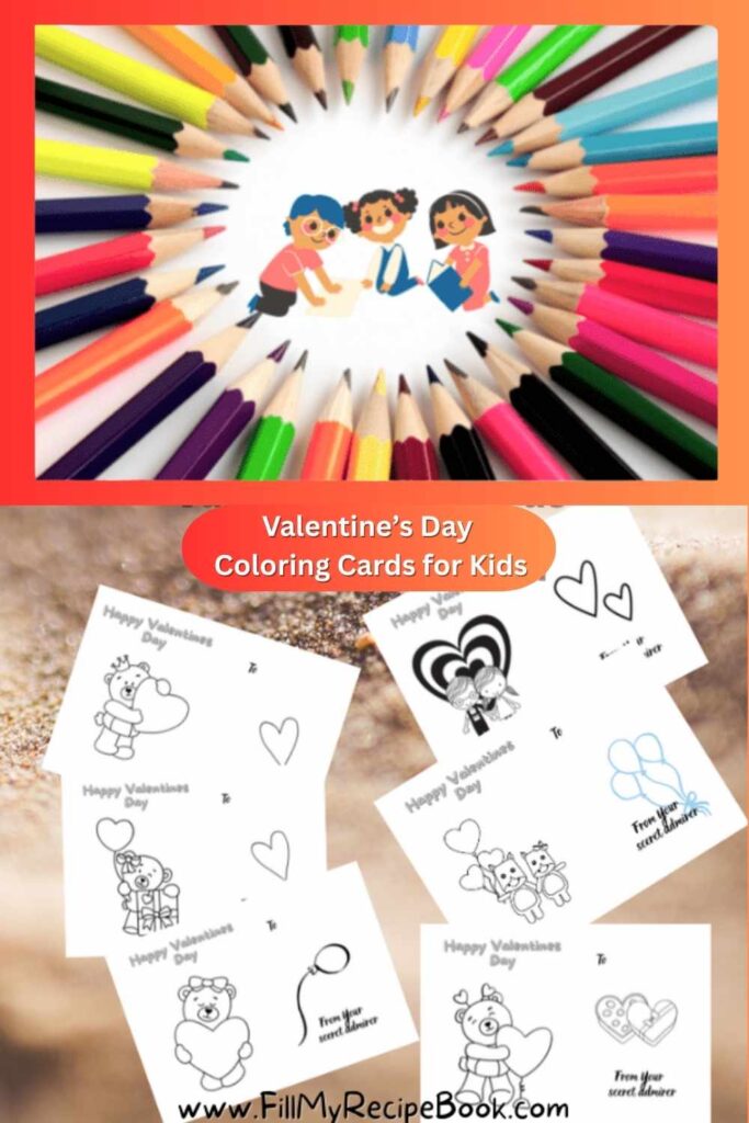Enjoy a set of 6 Valentine’s Day coloring cards for kids. Perfect for school projects or making a special card for a secret admirer, these printable cards are fun and creative.