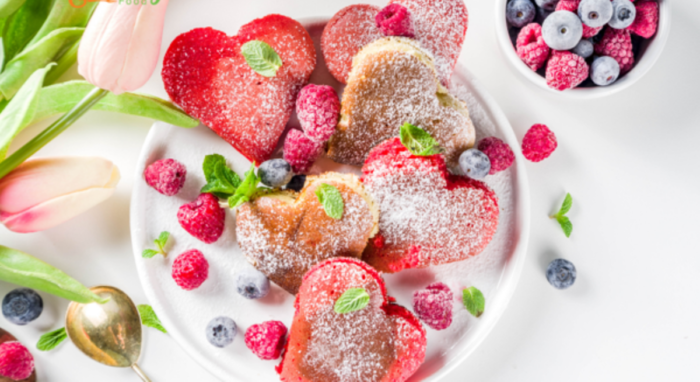 Mini Heart Berry Filled Pancakes.
