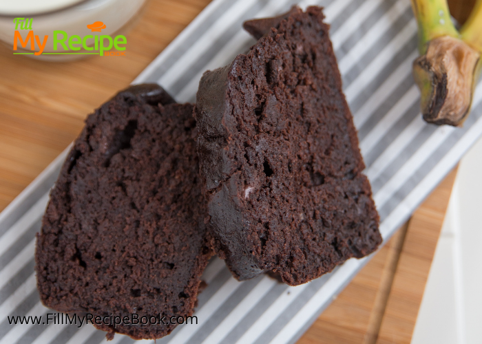 Healthy Moist Chocolate Banana Bread recipe with 100 % cocoa and chocolate chips. The best easy all in one bake, no eggs, no butter, dessert.