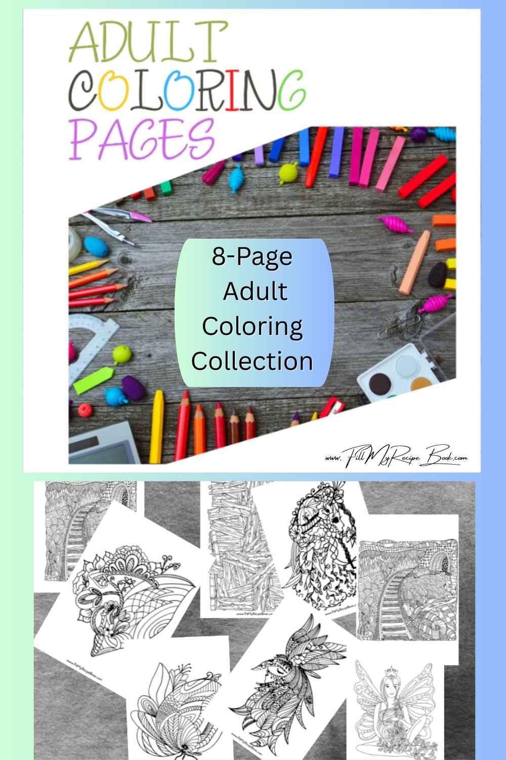 Unwind with this 8-page adult coloring collection. Enjoy a mindful break with tea or coffee, relax, and bring beautiful designs to life.