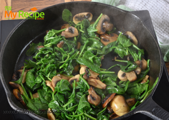 fry mushrooms and spinach, Healthy Mushroom and Spinach Omelet recipe. A breakfast meal made with healthy ingredients such as spinach and mushrooms and cheese.