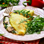 Healthy Mushroom and Spinach Omelet recipe. A breakfast meal made with healthy ingredients such as spinach and mushrooms and cheese.