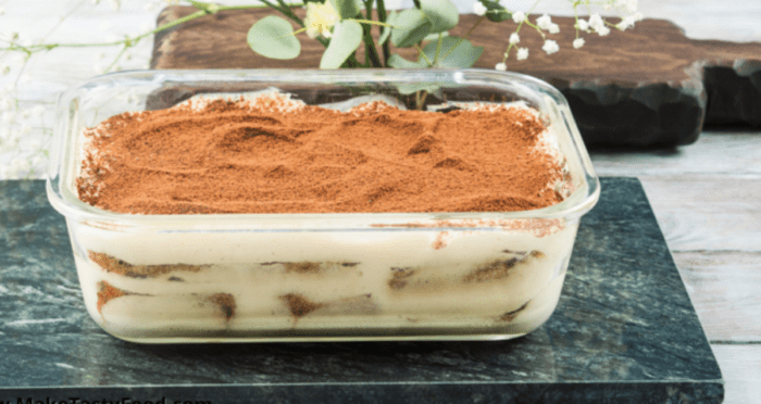 Tasty No Bake Tiramisu Tart. An Italian cousin but similar to South African fridge tart, that is layered with biscuit and a creamy filling.