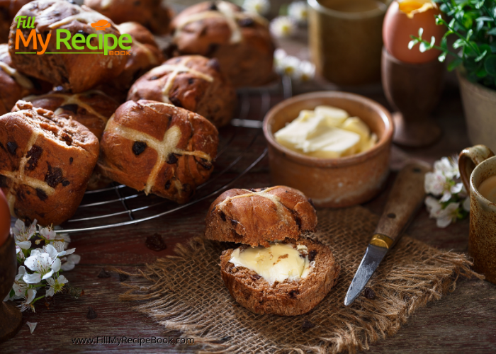 Double Chocolate Hot Cross Bun recipe idea. Easter buns to serve for Good Friday for tea, the next day, easy breakfast toasted with butter.