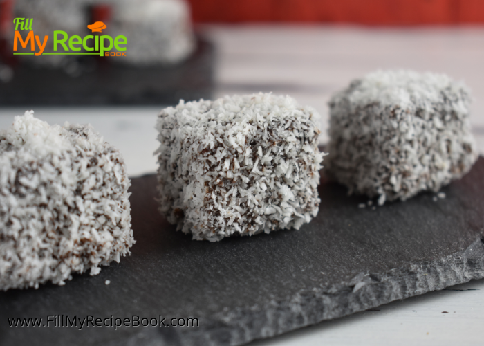 Mini Chocolate Coated Lamingtons for a morning tea for Mother's Day.