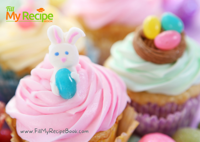 Carrot Cupcakes and Cream Cheese with easter decorations
