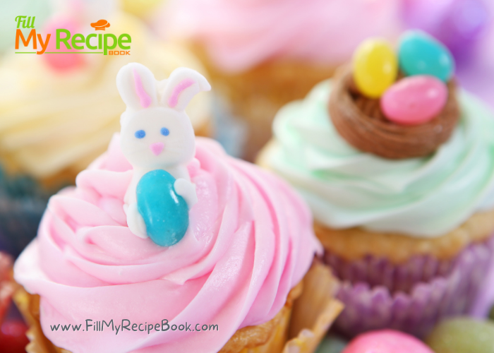 decorate for Easter, Carrot Cupcakes and Cream Cheese Frosting recipe. Moist easy healthy cupcake with pineapple decorated with icing a tradition at Easter.