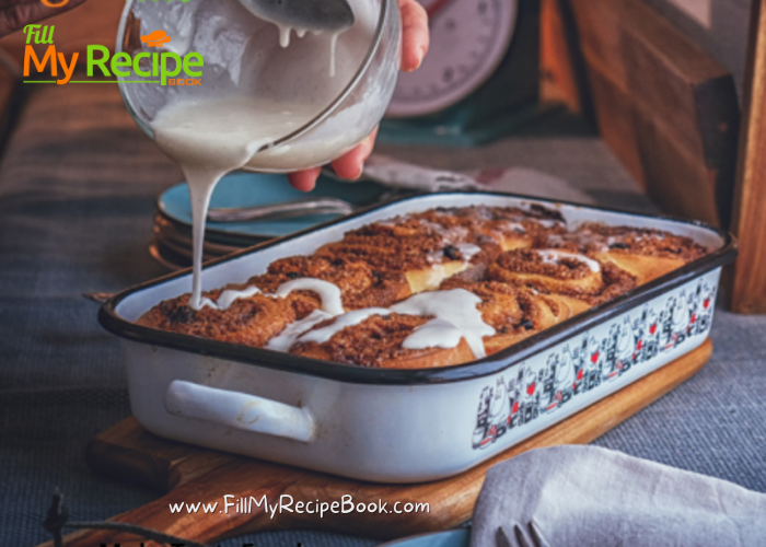 Easy Homemade Cinnamon Rolls that are baked in a pan and drizzled with sweet white icing sugar a great idea for mother's day tea