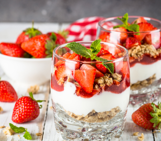 An Easy Muesli Yogurt Parfait Breakfast recipe for Mothers Day. The healthiest and best meal to make from scratch with strawberries. Using full cream Greek Yogurt.