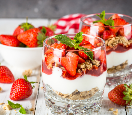 An Easy Muesli Yogurt Parfait Breakfast recipe for Mothers Day. The healthiest and best meal to make from scratch with strawberries. Using full cream Greek Yogurt.