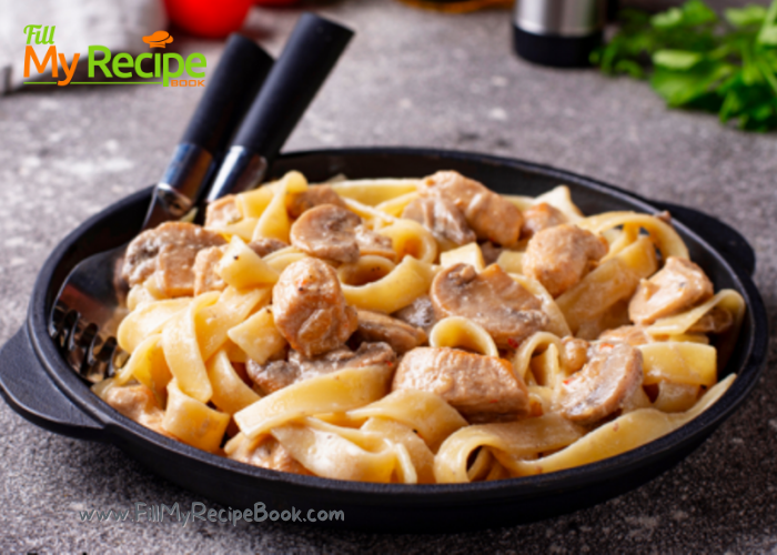 One Pot Pasta with Chicken & Mushrooms sauce made with coconut milk 
