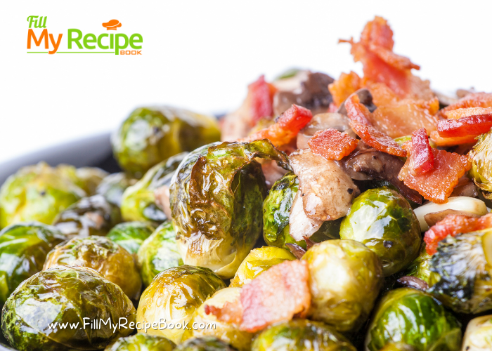 Oven Roasted Brussels Sprouts with Bacon and onion recipe. Transform bland Brussels Sprouts vegetables into a healthy mouthwatering meal.