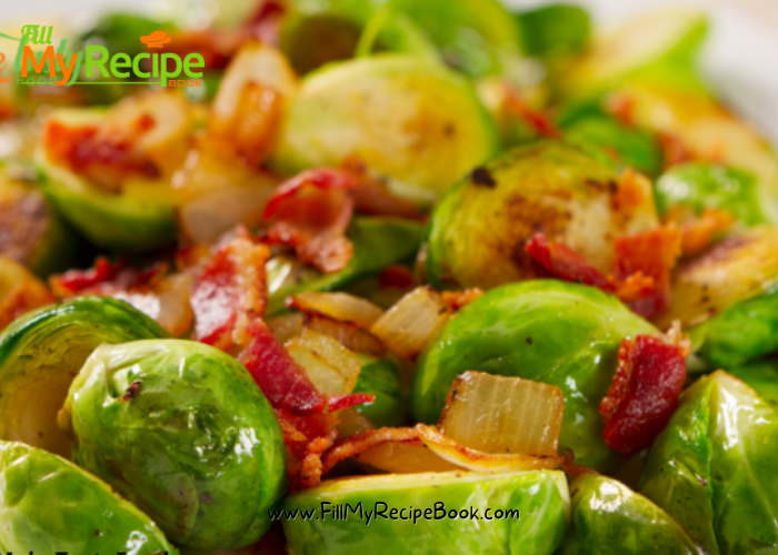 Oven Roasted Brussels Sprouts with Bacon and onion recipe. Transform bland Brussels Sprouts vegetables into a healthy mouthwatering meal.