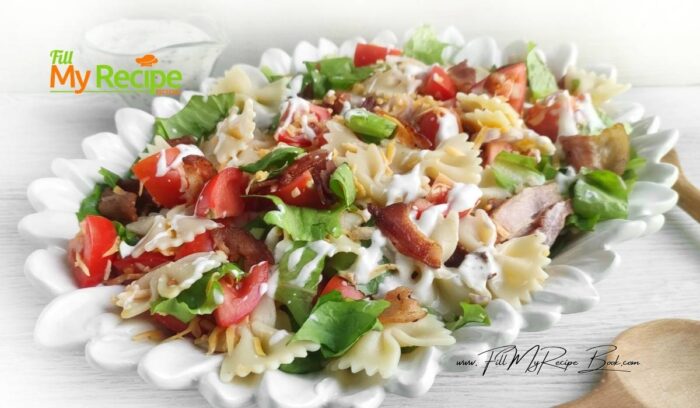 Put together this Tasty BLT Pasta Salad Recipe for Summer. A quick and easy side dish made with bacon bits and ranch dressing is best.