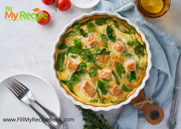 Crustless Salmon and Spinach Quiche as an alternative to roasted or baked lunches for mother's day. 