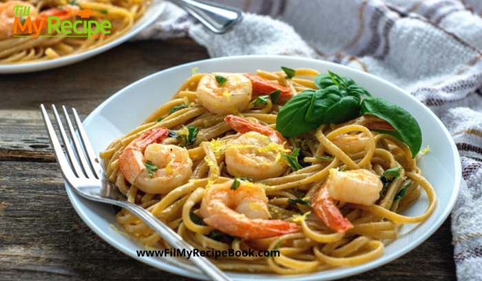 Sautéed Shrimp Scampi with Garlic recipe. Seafood shrimp sauté in butter with white wine and garlic and basil creamy sauce and lemon.